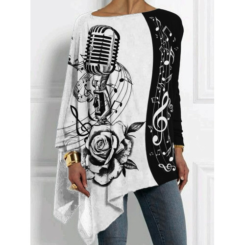 Vintage Microphone & Rose Art Contrast T Shirt