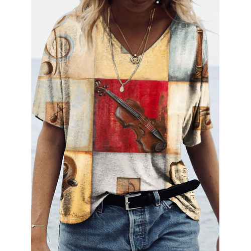 Vintage Music Poster Inspired V Neck Comfy T Shirt