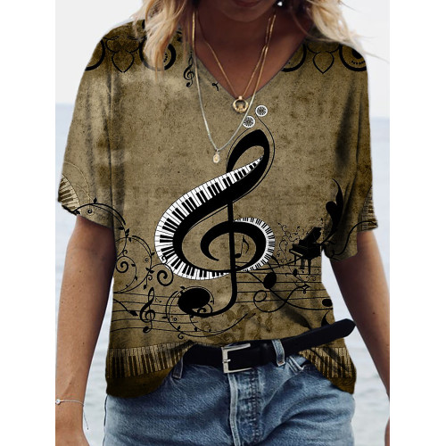 Vintage Piano Treble Clef Art V Neck Comfy T Shirt