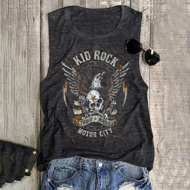 Vintage Rocker Print Sleeveless Tank Top