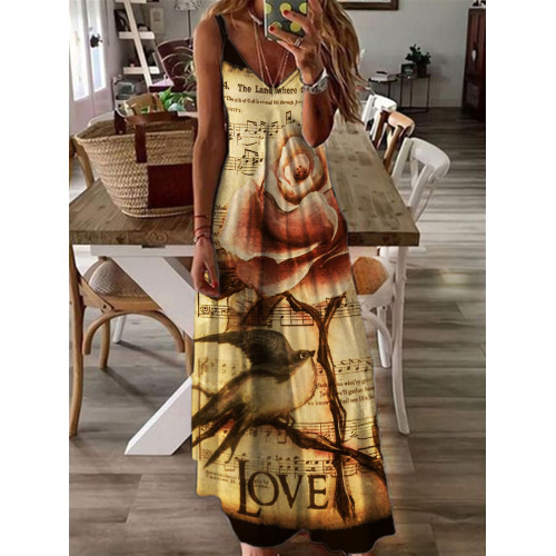 Vintage Rose Song Sheet Music Cami Maxi Dress