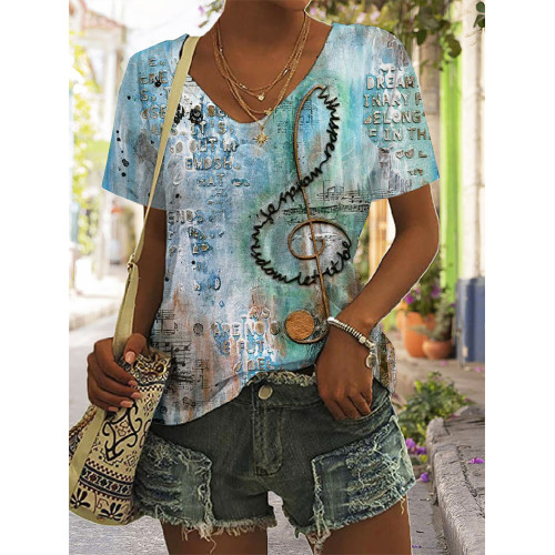 Vintage Treble Clef Art Music Lover V Neck T Shirt