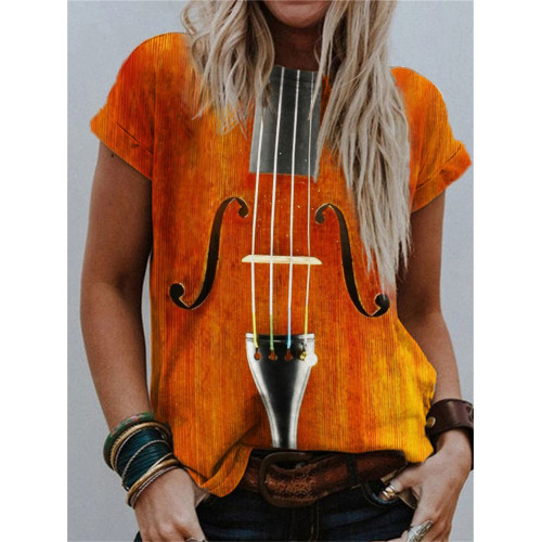 Vintage Violin Inspired Crew Neck T Shirt