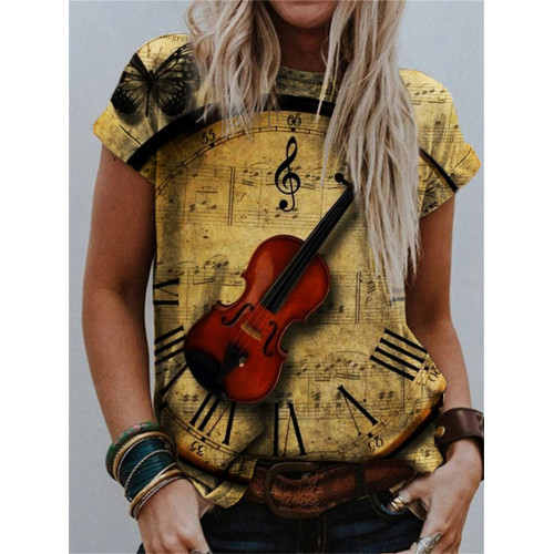 Vintage Violin & Sheet Music Art Crew Neck T Shirt