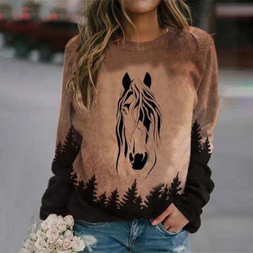 Vintage Western Horse Gradient Print Sweatshirt