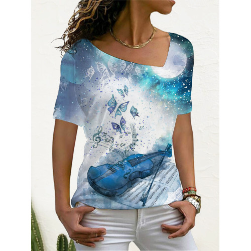 Violin Art V Neck Short Sleeve T Shirt
