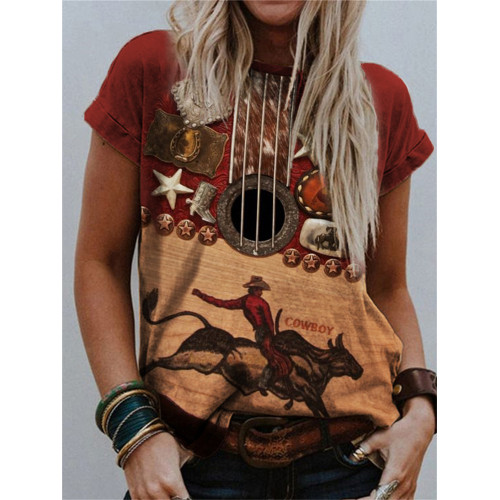 Western Cowboy Cowhide Guitar Inspired T Shirt