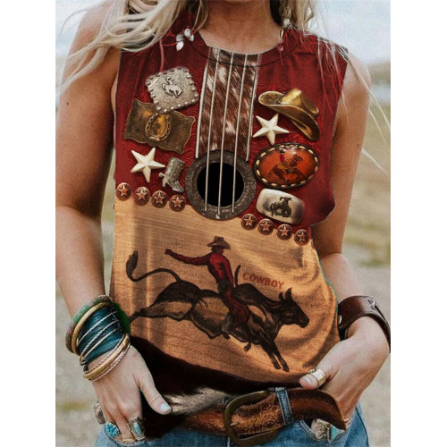 Western Cowboy Cowhide Guitar Inspired Tank Top