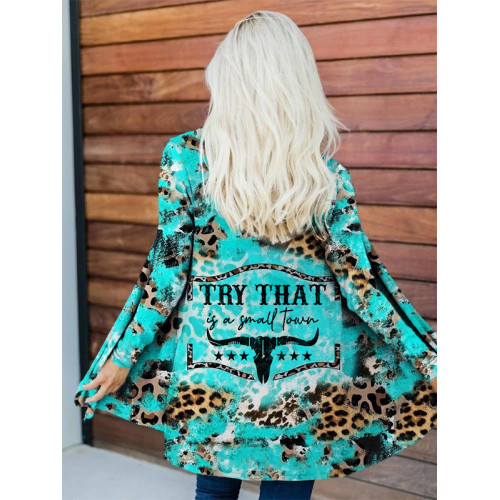 Western Try That In A Small Town Turquoise Leopard Graphic Cardigan