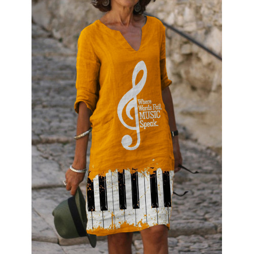 Where Words Fail Music Speak Notch Neck Midi Dress