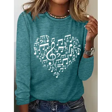 Women's Casual Heart Music Simple  T-shirt