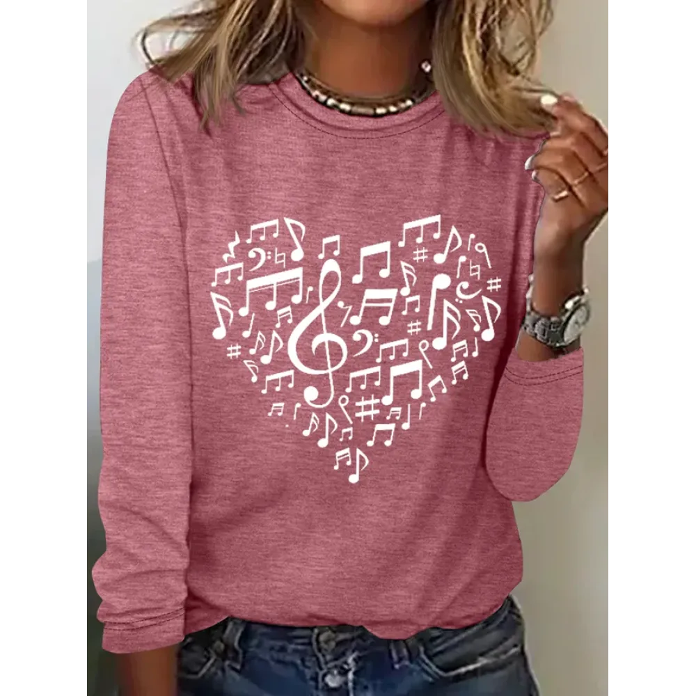 Women's Casual Heart Music Simple  T-shirt