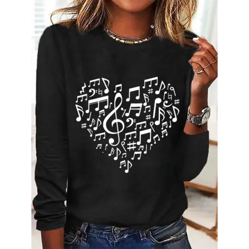 Women's Casual Heart Music Simple  T-shirt