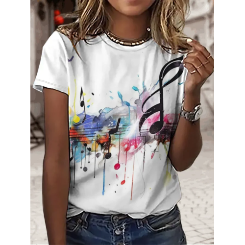 Women's Color Pentatonic notes Simple Crew Neck T-Shirt