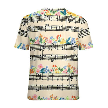 Women's Cute Floral Music Loose Simple T-Shirt