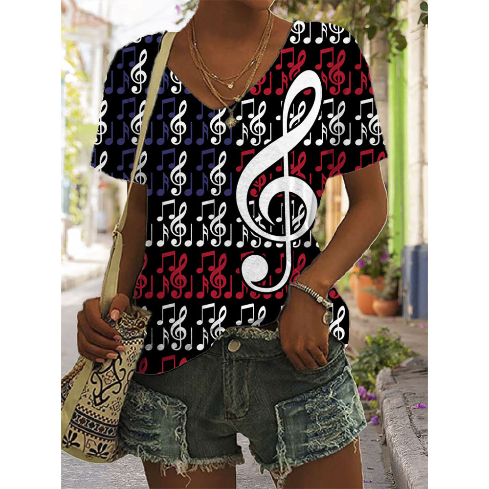 Women's Music American Flag Independence Day T-shirt