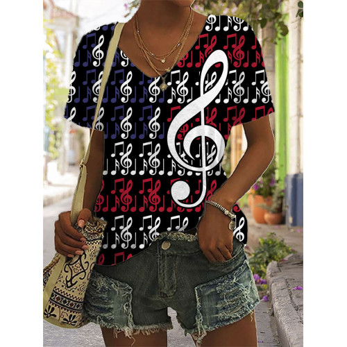 Women's Music American Flag Independence Day T-shirt