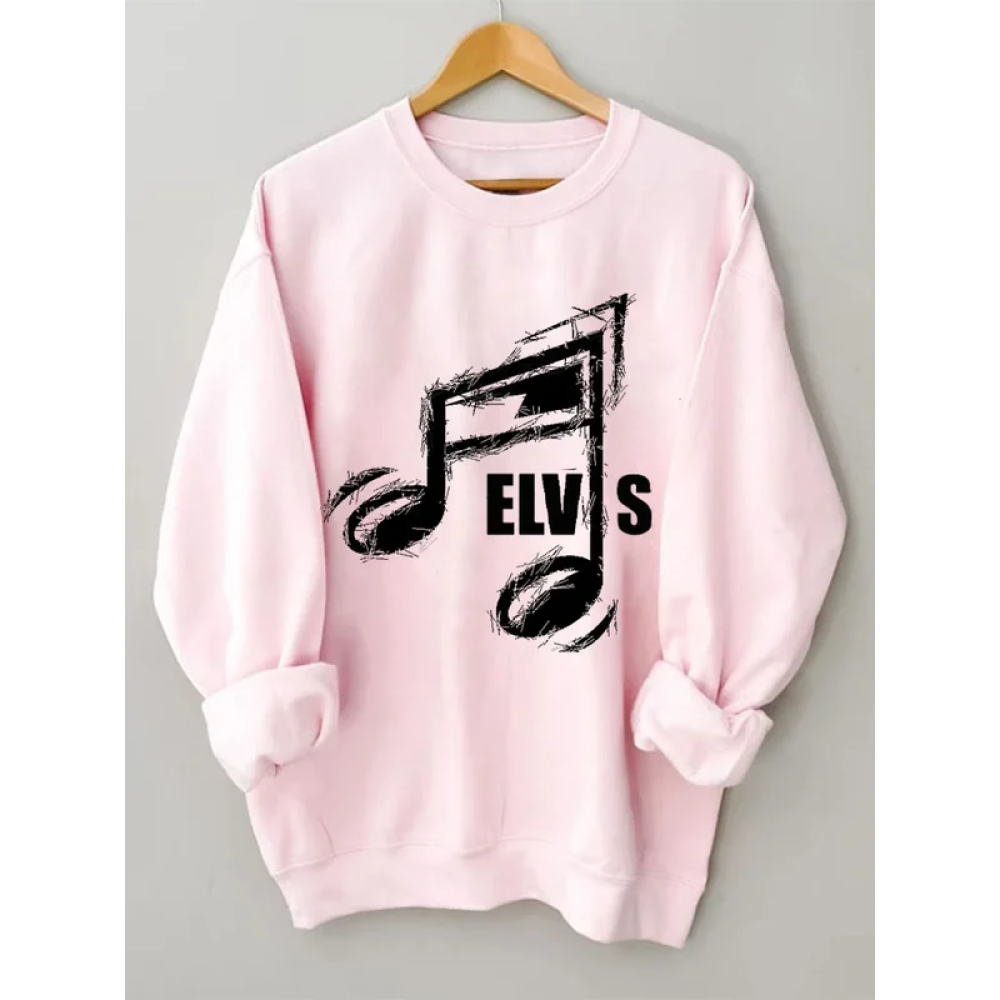 Women's Musical Note King Of Rock Roll Print Casual Sweatshirt