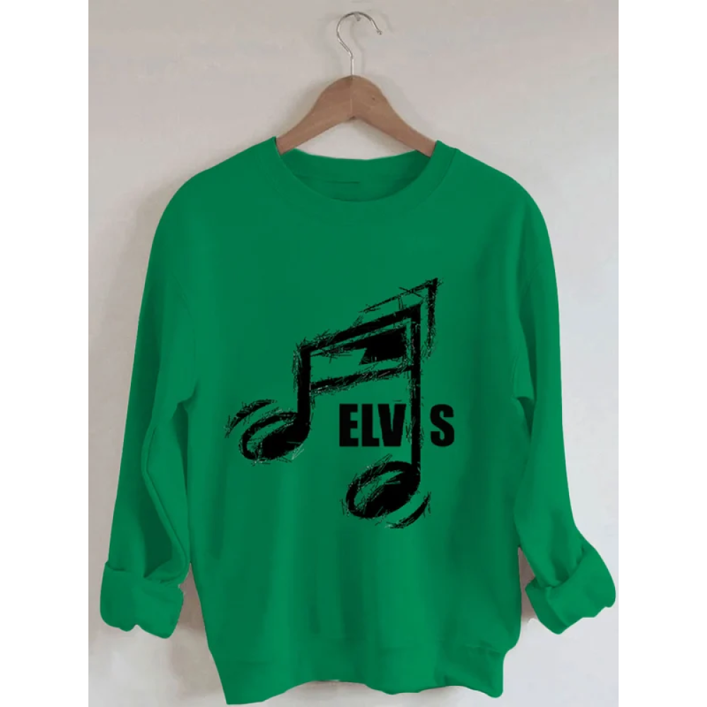 Women's Musical Note King Of Rock Roll Print Casual Sweatshirt