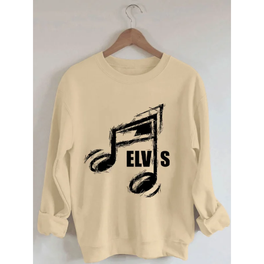 Women's Musical Note King Of Rock Roll Print Casual Sweatshirt