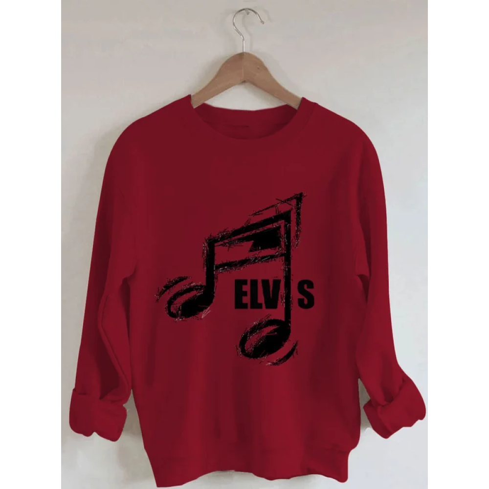 Women's Musical Note King Of Rock Roll Print Casual Sweatshirt