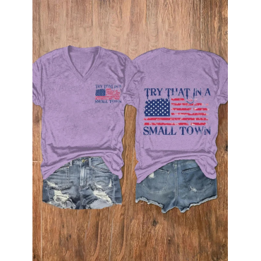 Women's Try That In A Small Town American Flag Print T-Shirt