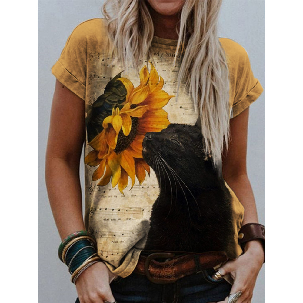 You Are My Sunshine Sheet Music Black Cat & Sunflower T Shirt