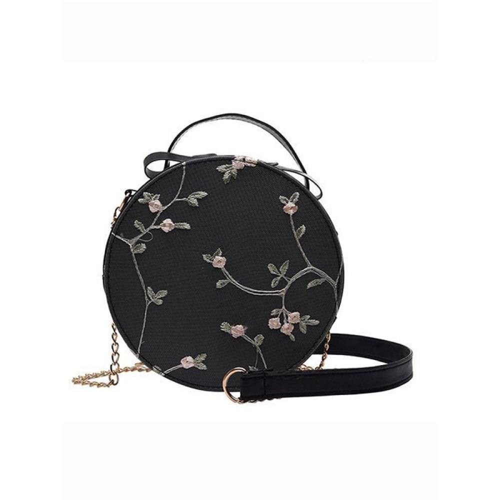 Embroidered Round Shoulder Bag