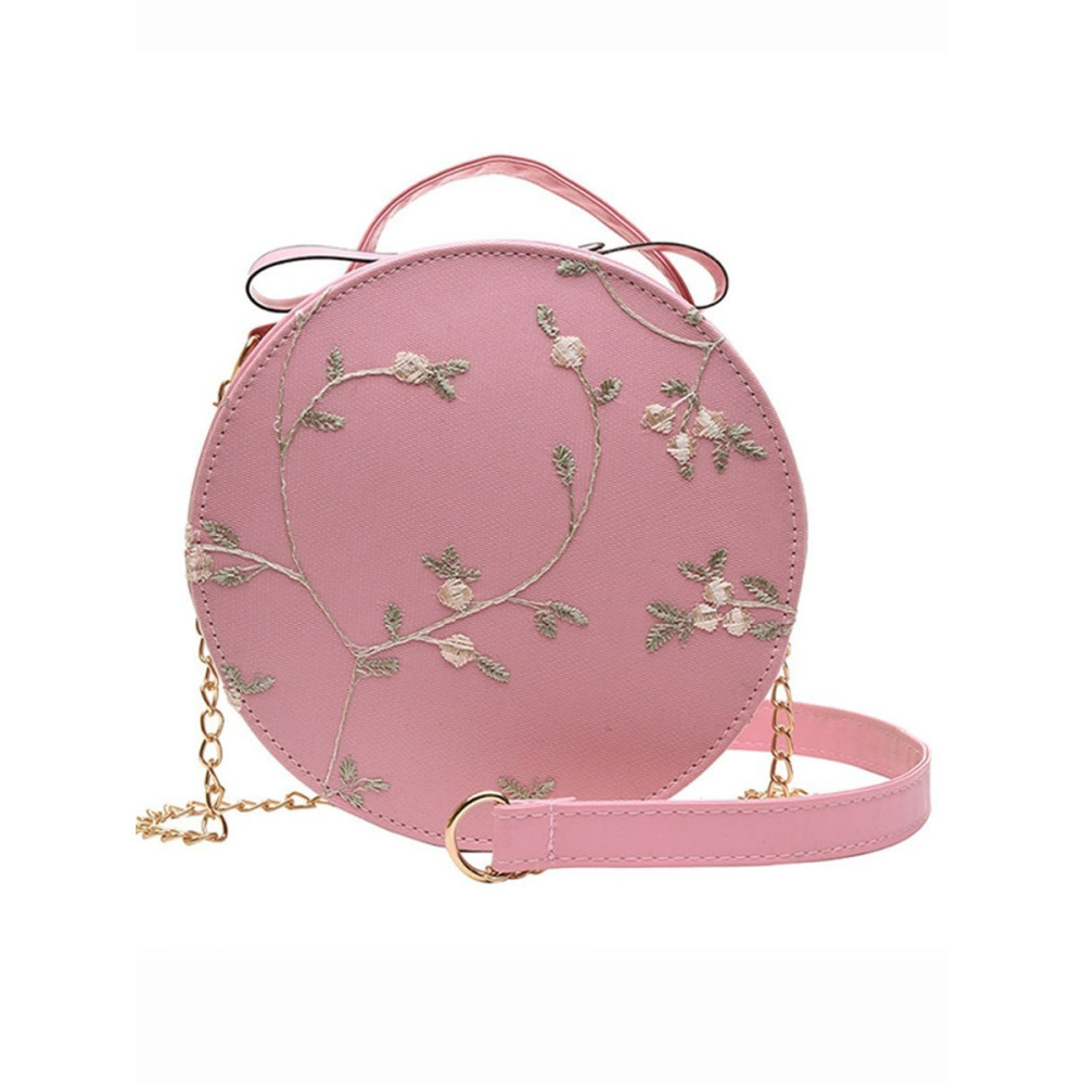 Embroidered Round Shoulder Bag