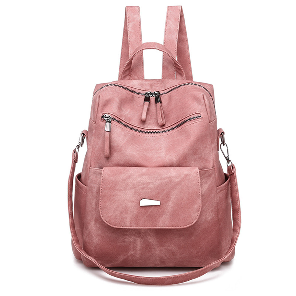 Fashion Casual Solid Color Zipper Backpack