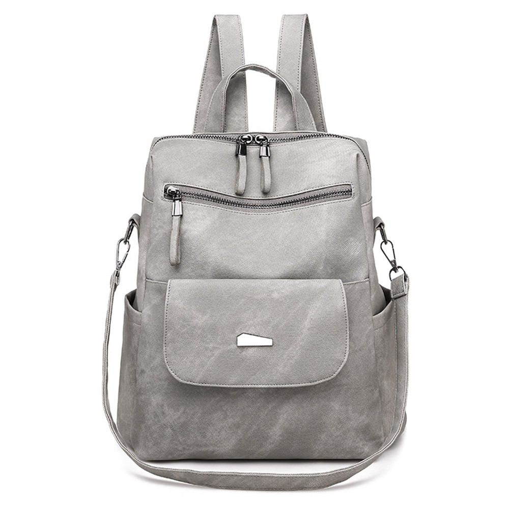 Fashion Casual Solid Color Zipper Backpack