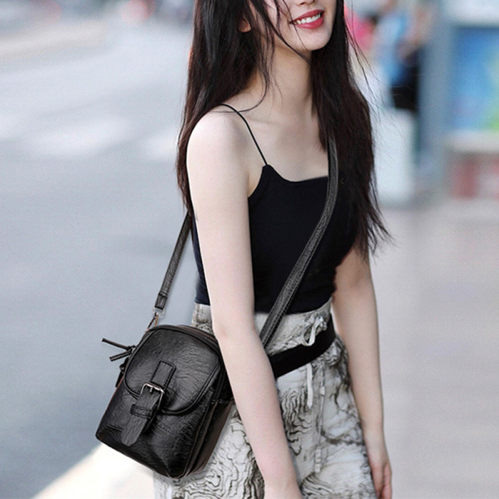 Fashion Solid Color Zipper Diagonal Bag