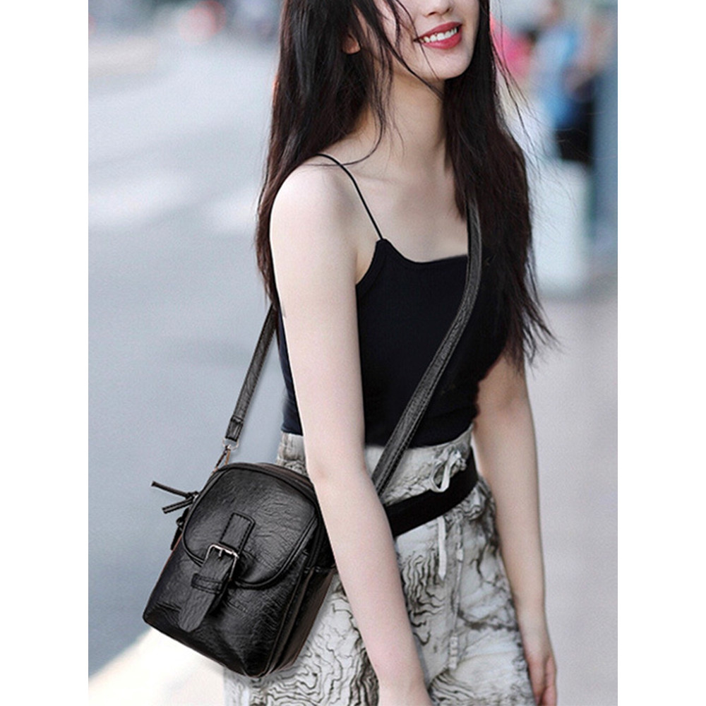 Fashion Solid Color Zipper Diagonal Bag