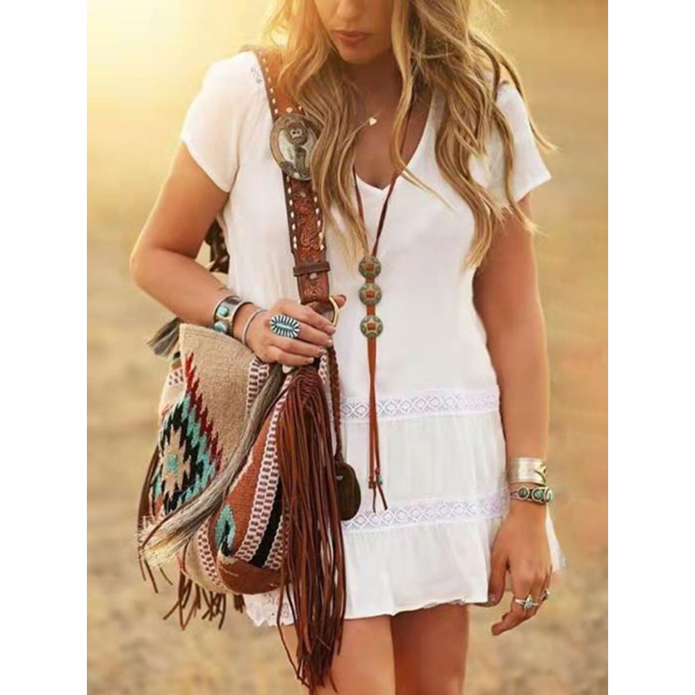 Women's Vintage Print Fringe Shoulder Bag