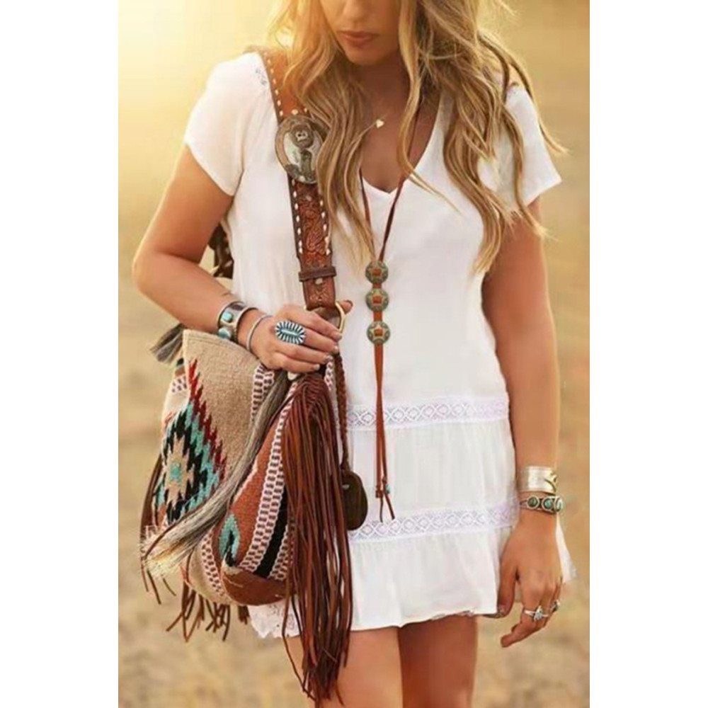 Women's Vintage Print Fringe Shoulder Bag