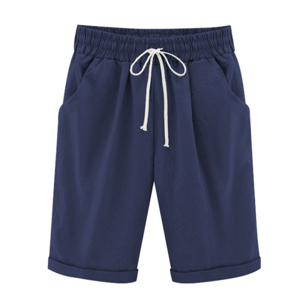 Casual Elastic Waist Tie Cotton Blend Shorts