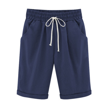 Casual Elastic Waist Tie Cotton Blend Shorts
