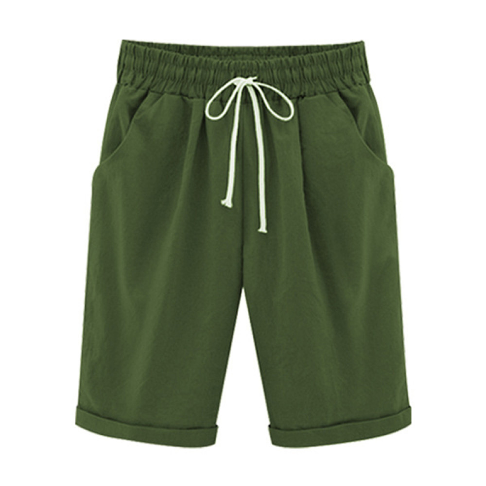 Casual Elastic Waist Tie Cotton Blend Shorts