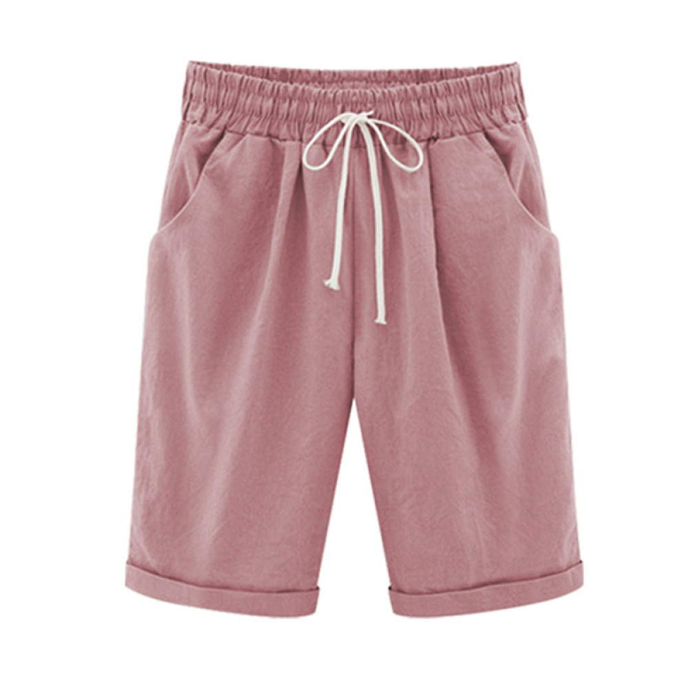 Casual Elastic Waist Tie Cotton Blend Shorts