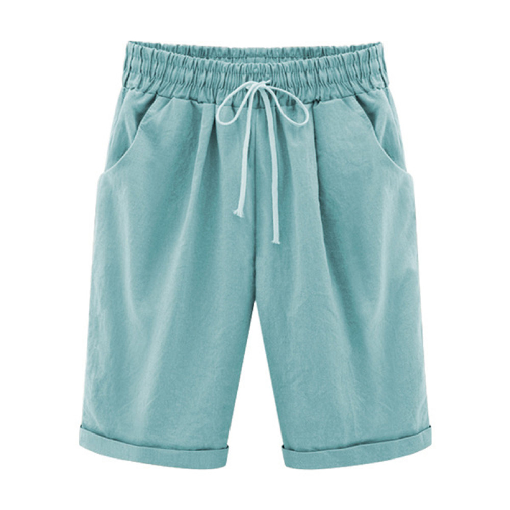 Casual Elastic Waist Tie Cotton Blend Shorts