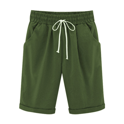 Casual Elastic Waist Tie Cotton Blend Shorts