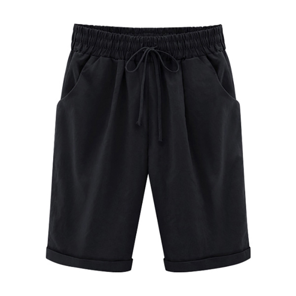 Casual Elastic Waist Tie Cotton Blend Shorts