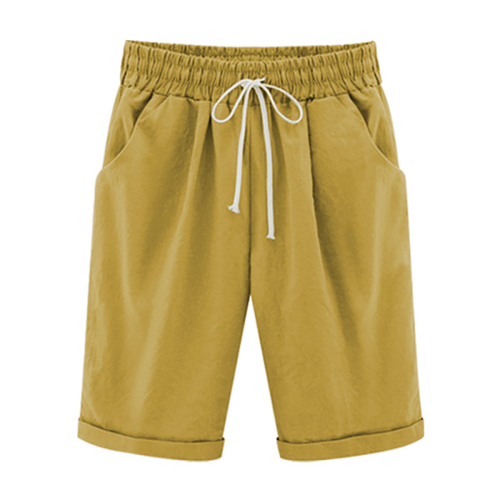Casual Elastic Waist Tie Cotton Blend Shorts