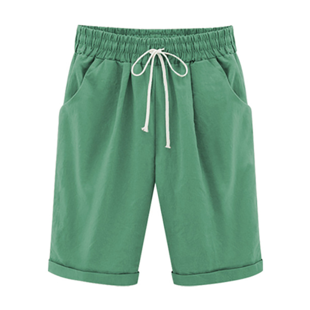 Casual Elastic Waist Tie Cotton Blend Shorts