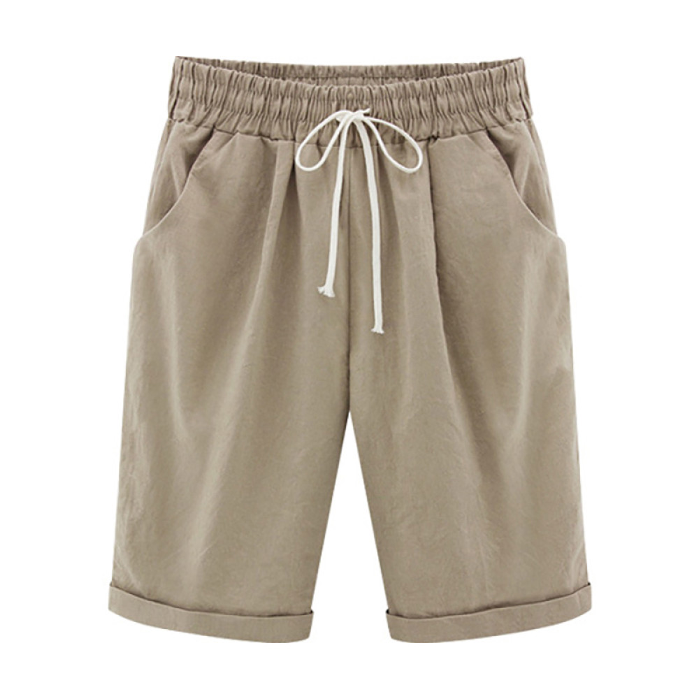 Casual Elastic Waist Tie Cotton Blend Shorts