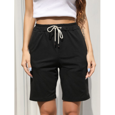 Drawstring Elastic Waist Cycling Shorts