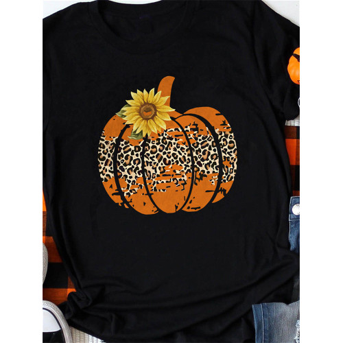 Black Leopard Pumpkin Sunflower Graphic T Shirt