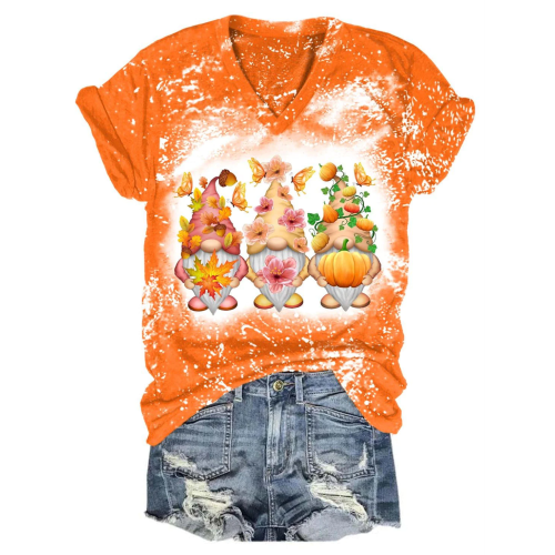 Fall Flower Butterfly Gnomes V-Neck T-Shirt