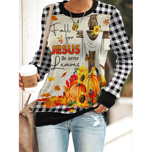 Fall For Jesus He Never Leaves Plaid Sweatshirt