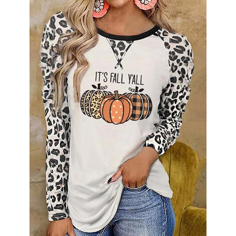 Fall Funny Pumpkin Leopard Print Casual T Shirt